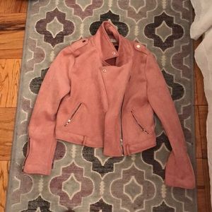 Pink suede moto jacket